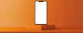 Minimalist smartphone mockup on orange square