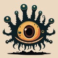 Minimalist Smiling Eyeball Monster. Creepy Role Playing Monster with Giant Center Eye and Eyes on Stalks.