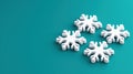 Minimalist snowflake pattern in white on teal background, creating serene and modern winter aesthetic. Perfect for seasonal