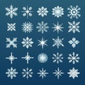 Minimalist Snowflake Vector Icon Set On Blue Background Royalty Free Stock Photo