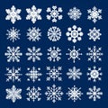 Minimalist Snowflake Vector Icon Set On Blue Background Royalty Free Stock Photo