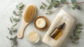 Minimalist Spa Flat Lay with Dry Brush and Natural Elements Royalty Free Stock Photo