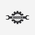 Minimalist Spanner Wrench Gear Logo, Engineering Mechanical Tools Design Vector, Illustration Vintage of Automotive Garage Concept Royalty Free Stock Photo