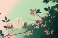 Minimalist spring background with pastel colors and springtime elements such as branches and flowers, suitable for brochures,