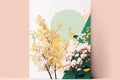 Minimalist spring background with pastel colors and springtime elements such as branches and flowers, suitable for brochures,