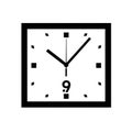 Simple Black and White Square Clock Face with Hour and Minute Hands at 9:05 time dial Royalty Free Stock Photo