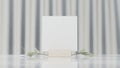 Minimalist Square Mini Art Print Mockup with Wood Stand on White Marble