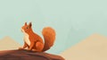 Minimalist Squirrel Standing On Mountain Side - Detailed Character Design
