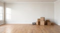 Minimalist Staging: Moving Boxes In An Empty Room With Grey Academia And Manapunk Vibes