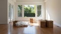 Minimalist Staging: Solarizing Master With Empty Living Room Boxes Royalty Free Stock Photo