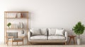Minimalist Staging White Sofa, Bookcase, And Casual Chair