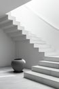 Minimalist stairs with rustic pottery, suitable for interior design inspiration, AI Generated Royalty Free Stock Photo