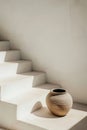 Minimalist stairs with rustic pottery, suitable for interior design inspiration, AI Generated Royalty Free Stock Photo