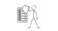 Stickman Shielding Server Rack on White Background Illustration Royalty Free Stock Photo