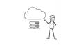 Stickman Presenting Cloud Computing Database Infrastructure on White Background Royalty Free Stock Photo