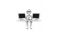 Stickman Programmer Working with Two Black Monitors on White Background Royalty Free Stock Photo
