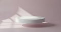 Minimalist studio scene with a floating circular ceramic podium and soft window light shadows on a p Royalty Free Stock Photo