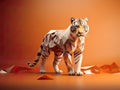 Minimalist studio setup where the focus is a magnificent tiger, captured in an artistic display of photography.