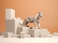 Minimalist studio setup where the focus is a magnificent tiger, captured in an artistic display of photography.