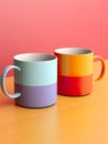 A minimalist studio shoot of two chic, complementary-colored mugs.