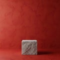 Stone Cube Product Display on Textured Red Background Royalty Free Stock Photo