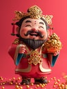 cute chinese god of wealth with gold minimalist style