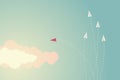 Minimalist style red airplane changing direction and ones. New idea, change, trend, courage, creative solution,business,