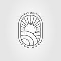 Minimalist summer line art logo vector illustration design. simple sunset, sunrise, sunburst landscape line art icon