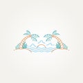 minimalist summer tropical island line art icon logo template vector illustration design. simple modern tropical beach vacation Royalty Free Stock Photo