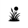 Minimalist sun and grass icon presented in a geometric square composition with black and white hues Royalty Free Stock Photo
