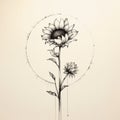 Minimalist Sunflower Circle Drawing: Jeremy Geddes Inspired Tattoo Illustration