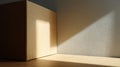 Minimalist sunlit cardboard box scene with shadow play on wall Royalty Free Stock Photo