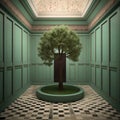 Generative AI: surreal room with tree Royalty Free Stock Photo