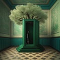 Generative AI: surreal room with tree Royalty Free Stock Photo