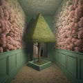 Generative AI: surreal room with tree Royalty Free Stock Photo