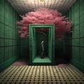 Generative AI: surreal room with tree Royalty Free Stock Photo