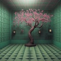 Generative AI: surreal room with tree Royalty Free Stock Photo