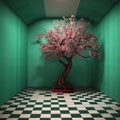 Generative AI: surreal room with tree Royalty Free Stock Photo