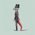 Minimalist Surrealism: A Futuristic Victorian Lizard Gentleman