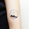 Minimalist Surrealism: Tondo Tattoo Of Mountains And Moon