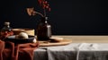 Minimalist Table With Flowers And Dishes In Muted Earth Tones