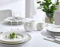 Minimalist Table Setting with Fresh Greens Royalty Free Stock Photo