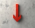 Minimalist thick red arrow pointing down on light grey canvas with subtle shadow, conveying descent Royalty Free Stock Photo