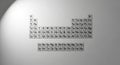 Modern 3D rendered periodic table of elements with atomic numbers and symbols arranged on clean white background for science Royalty Free Stock Photo