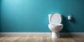 Minimalist Toilet in Teal Bathroom, 3D Render, Bathroom Design, Interior Design, Toilet Bowl Royalty Free Stock Photo