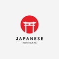 Minimalist Torii Gate Vector Logo, Vintage Design Illustration of Traditional Culture Japan