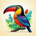 Minimalist Toucan Illustration With Vibrant Contour Lines