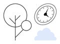 Minimalist tree, clock, and cloud design representing time, nature, and simplicity Royalty Free Stock Photo