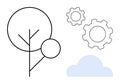Minimalist Tree, Cloud, and Gear Elements Representing Nature and Technology Harmony Royalty Free Stock Photo