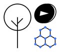 Minimalist Tree, Hexagonal Structure, and Play Button in Abstract Design Royalty Free Stock Photo